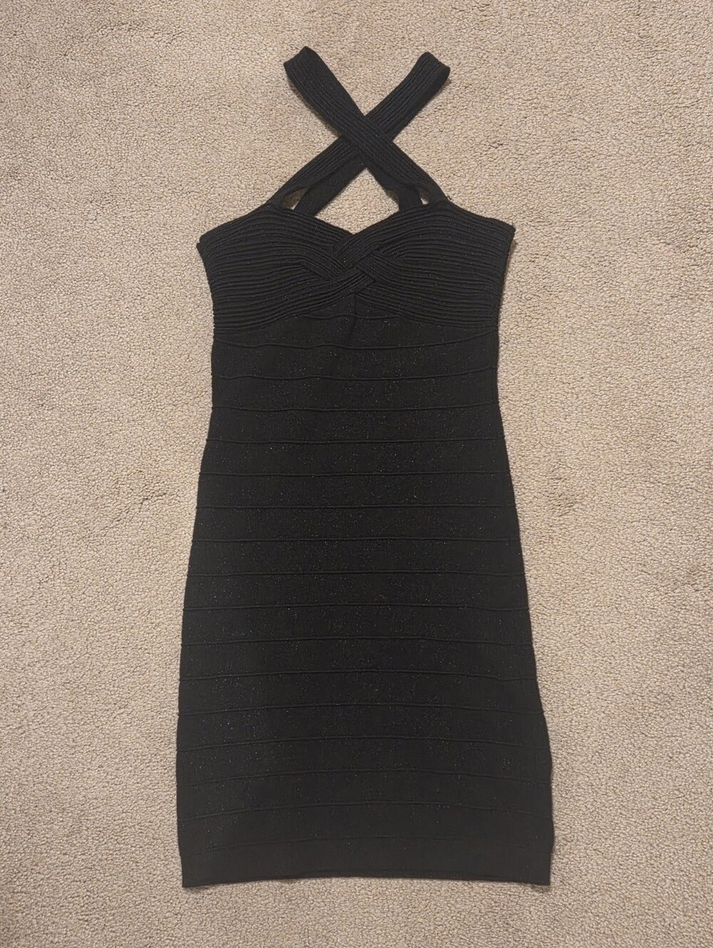 Vintage Bebe Black Crisscross Halter Bodycon Dress